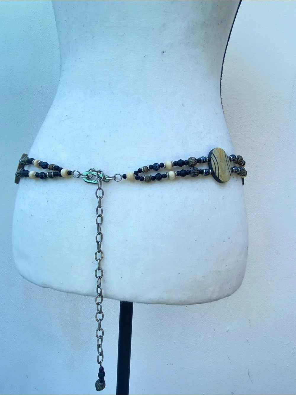 Y2K Black Tan & Cream Tribal Beaded Belt One Size